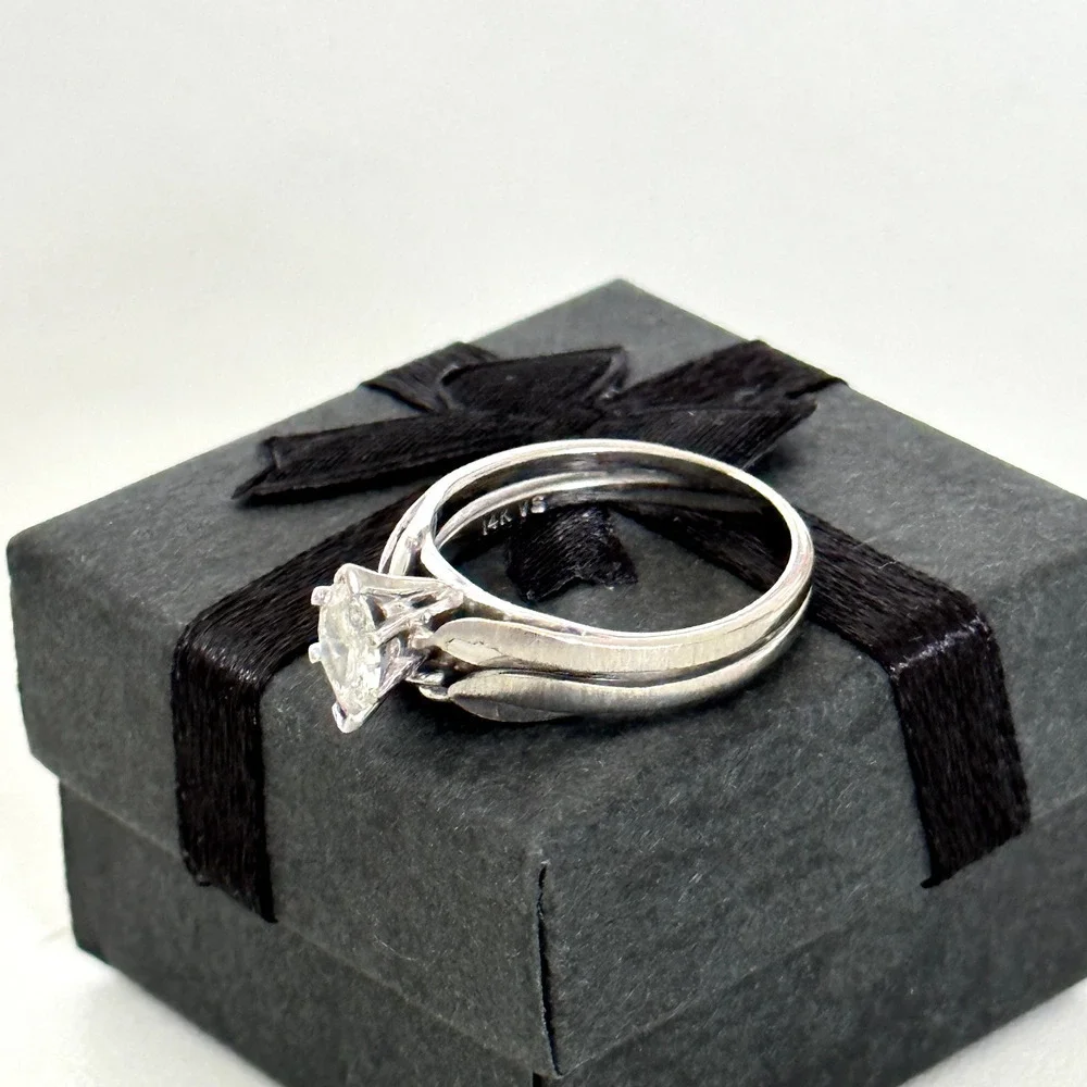 14K White Yellow Gold Natural Marquise VS Diamond Engagement Band Ring Size 6.25